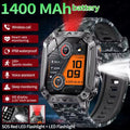 LIGE Military Smart Watch 2.01''HD Screen Outdoor Sports Men's Watch SOS Red Alarm Flashing Flashlight Health Monitor Smartwatch