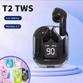 T2 Wireless Bluetooth Earphone Transparent HIFI Headphones LED Power Digital Display Stereo Sound Earphones