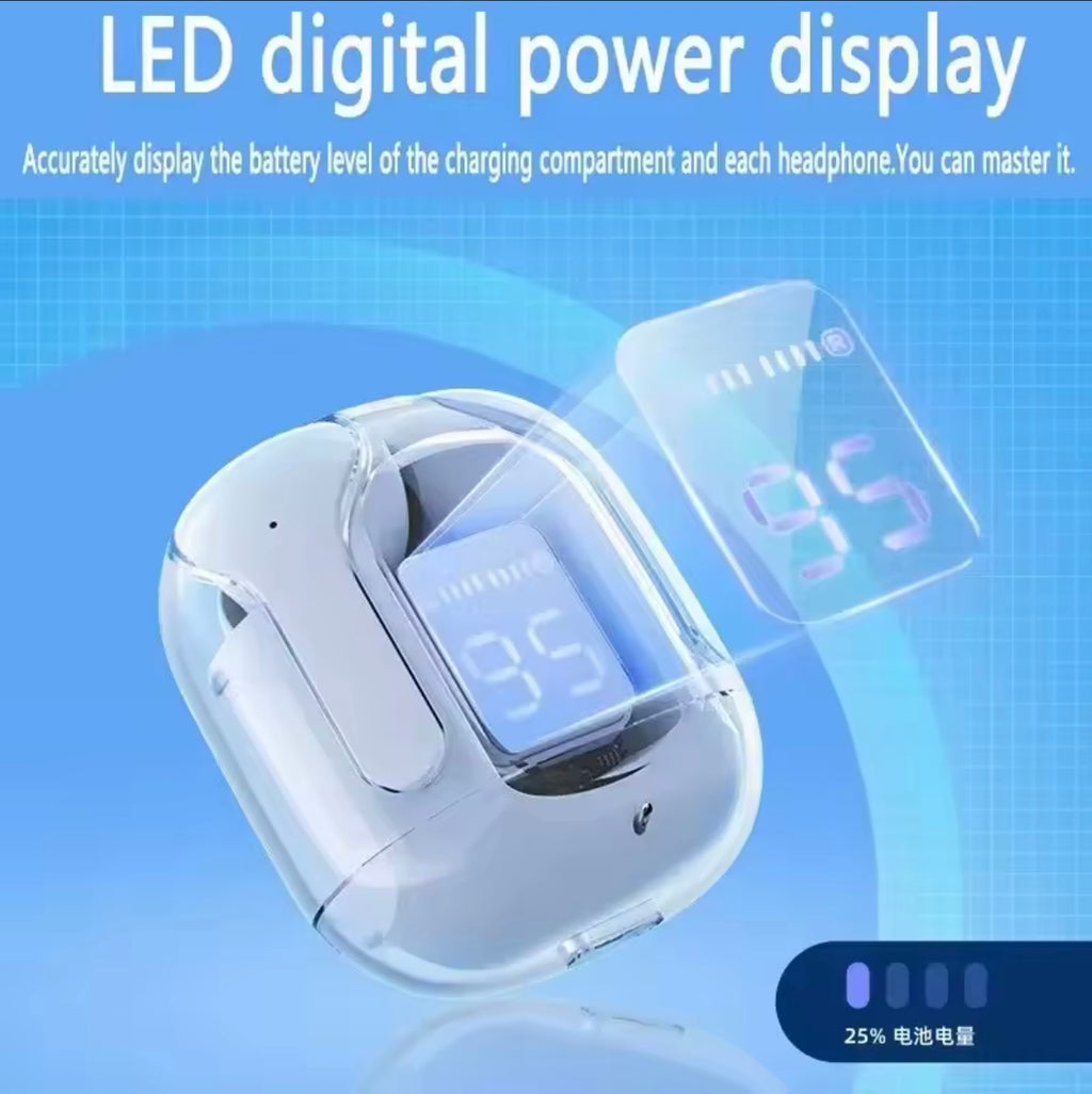 T2 Wireless Bluetooth Earphone Transparent HIFI Headphones LED Power Digital Display Stereo Sound Earphones