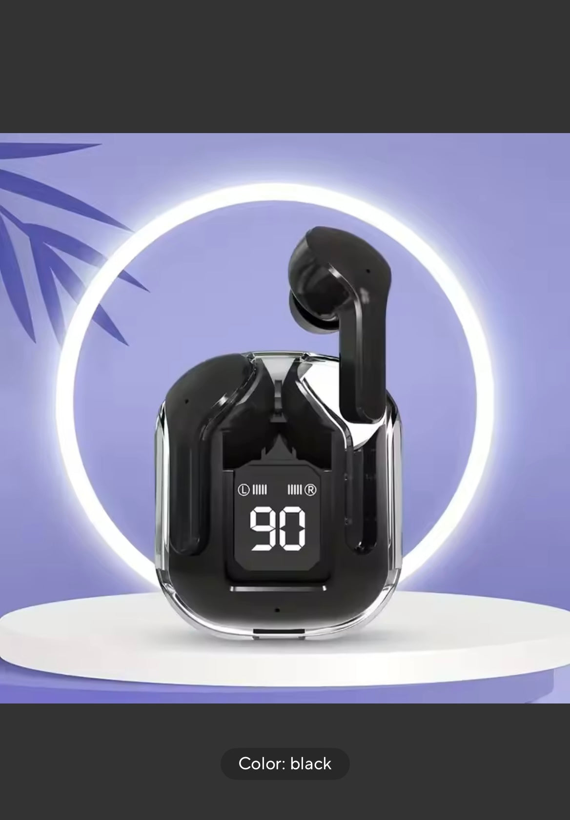 T2 Wireless Bluetooth Earphone Transparent HIFI Headphones LED Power Digital Display Stereo Sound Earphones