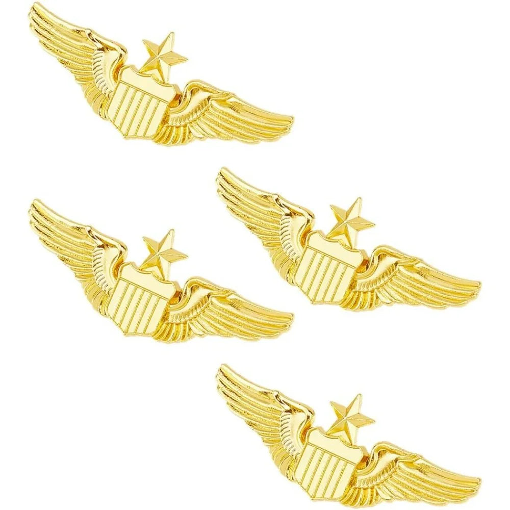 4Pcs Wings Pin Gold Wing Pilot Badge Pilot Costume Lapel Pin Alloy Brooch Air Force Wing Pin Pilot Wing Pin Metal Aviator Wings