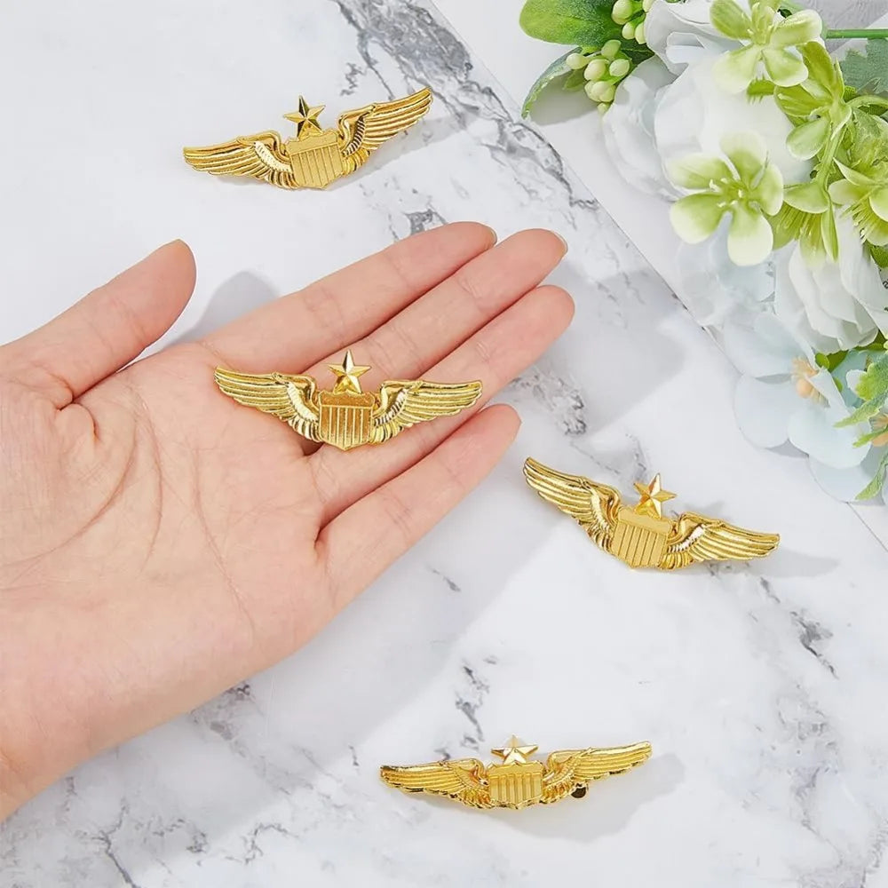 4Pcs Wings Pin Gold Wing Pilot Badge Pilot Costume Lapel Pin Alloy Brooch Air Force Wing Pin Pilot Wing Pin Metal Aviator Wings