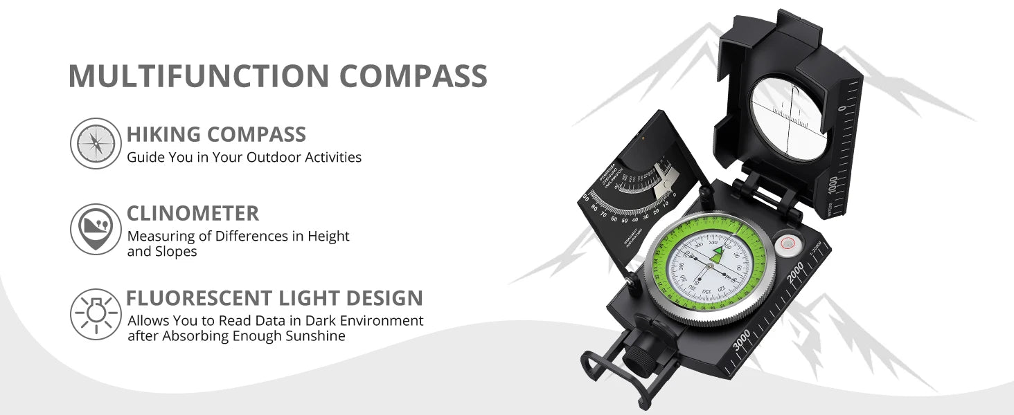 Military Compass，for Sighting Waterproof,Durable,Inclinometer Multifunctional Military Sighting Navigation Compass