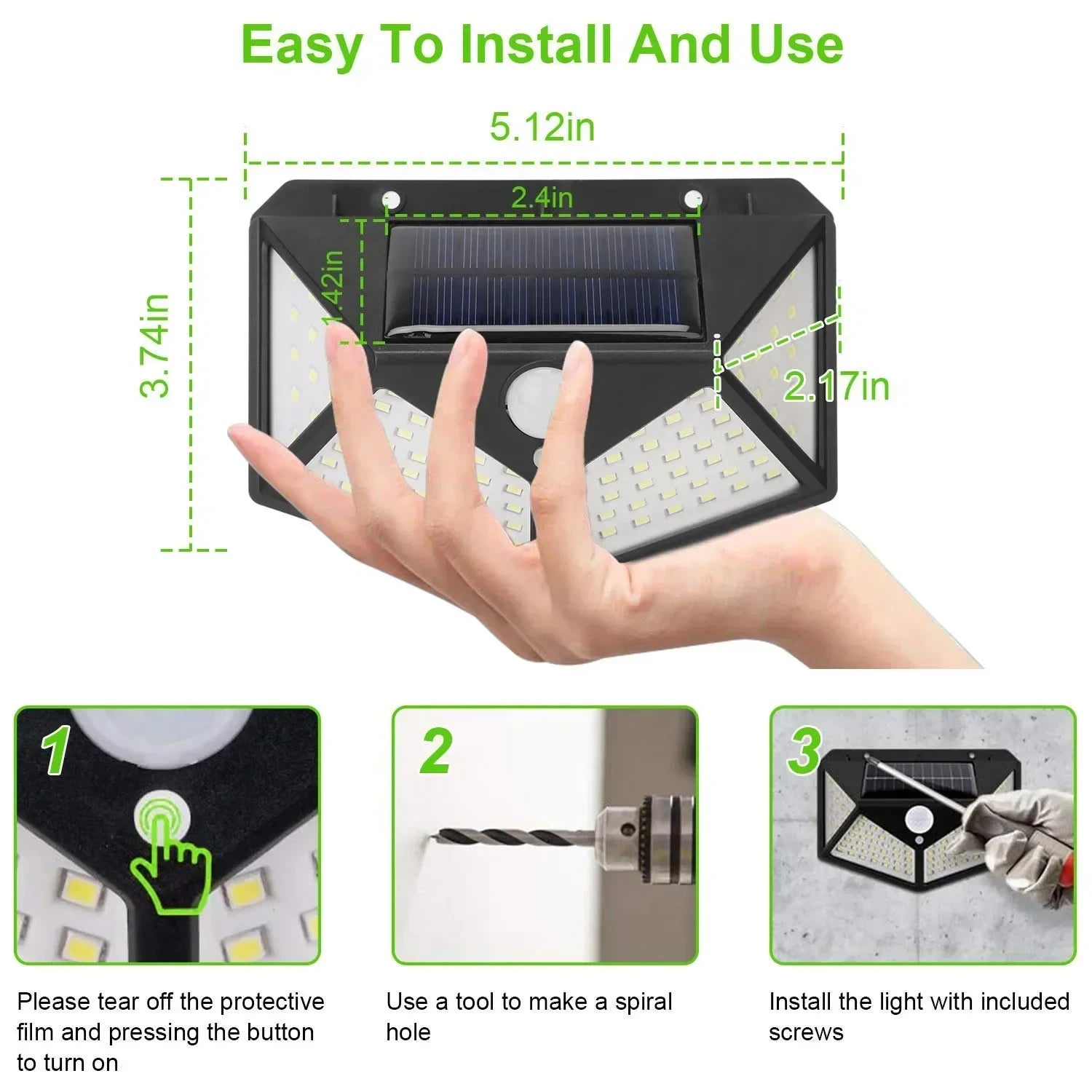 Solar Wall Lamp Outdoor 100LED Lampwaterproof Motion Sensor Solar Powered Sunlight Street Lamp Garden Railing Decorative Lamp