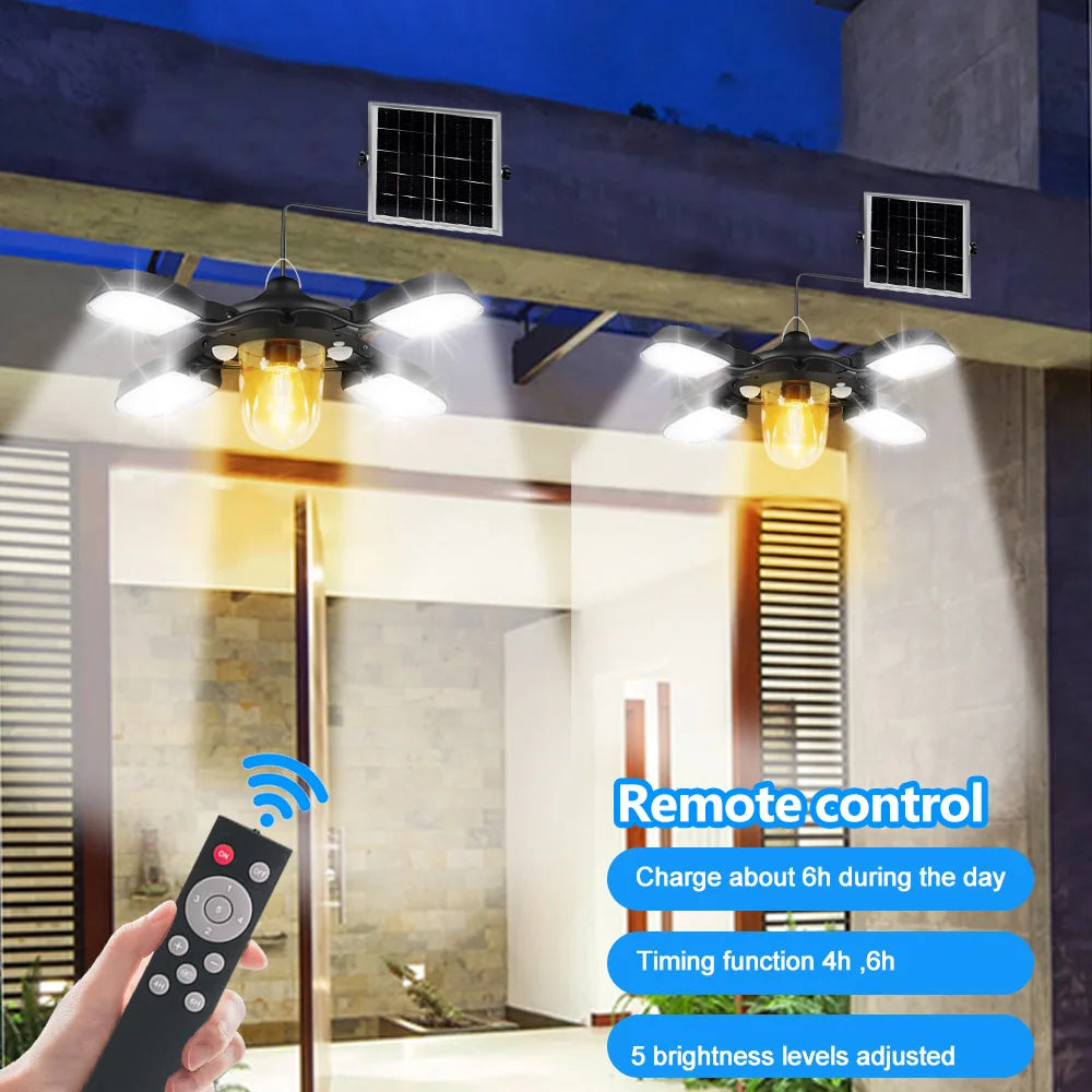 Solar Powered Barn Light Indoor Outdoor LED Hanging Solar Lamp with Motion Sensor Solar Pendant Light Garden Garage Chicken Coop