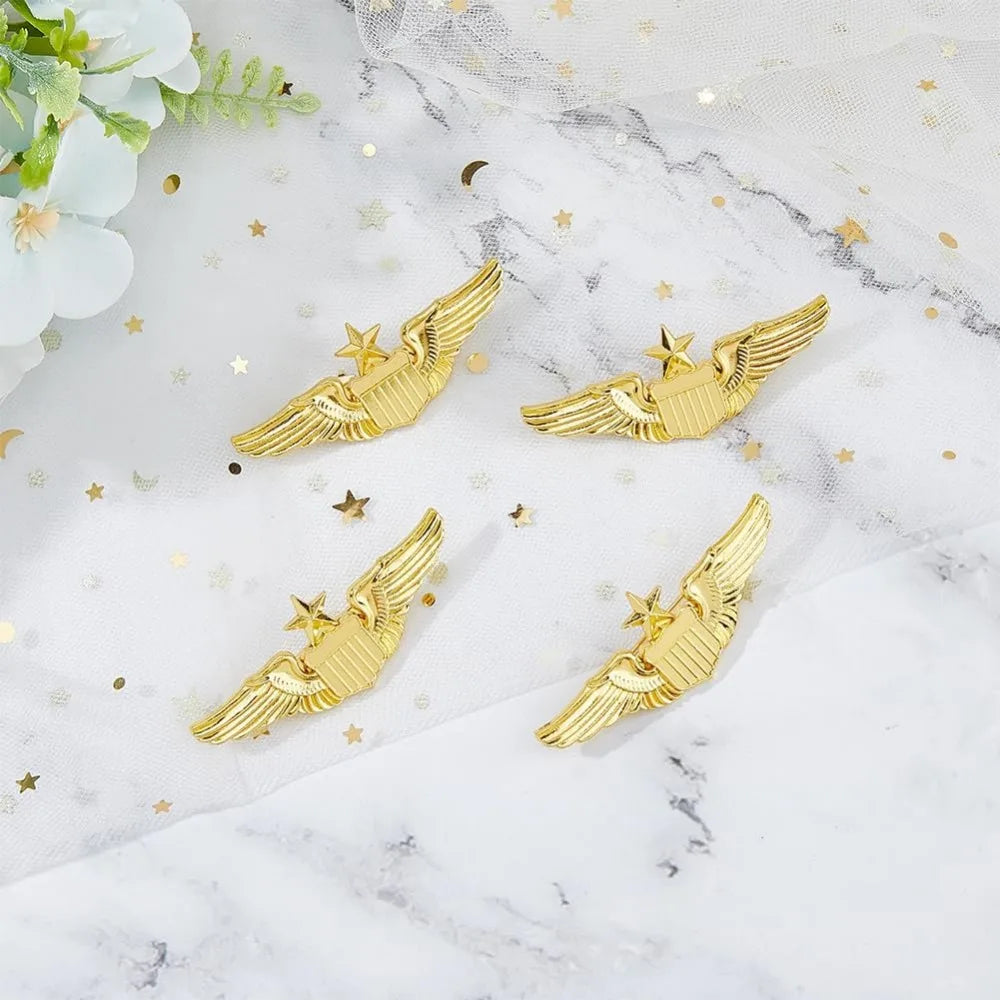 4Pcs Wings Pin Gold Wing Pilot Badge Pilot Costume Lapel Pin Alloy Brooch Air Force Wing Pin Pilot Wing Pin Metal Aviator Wings
