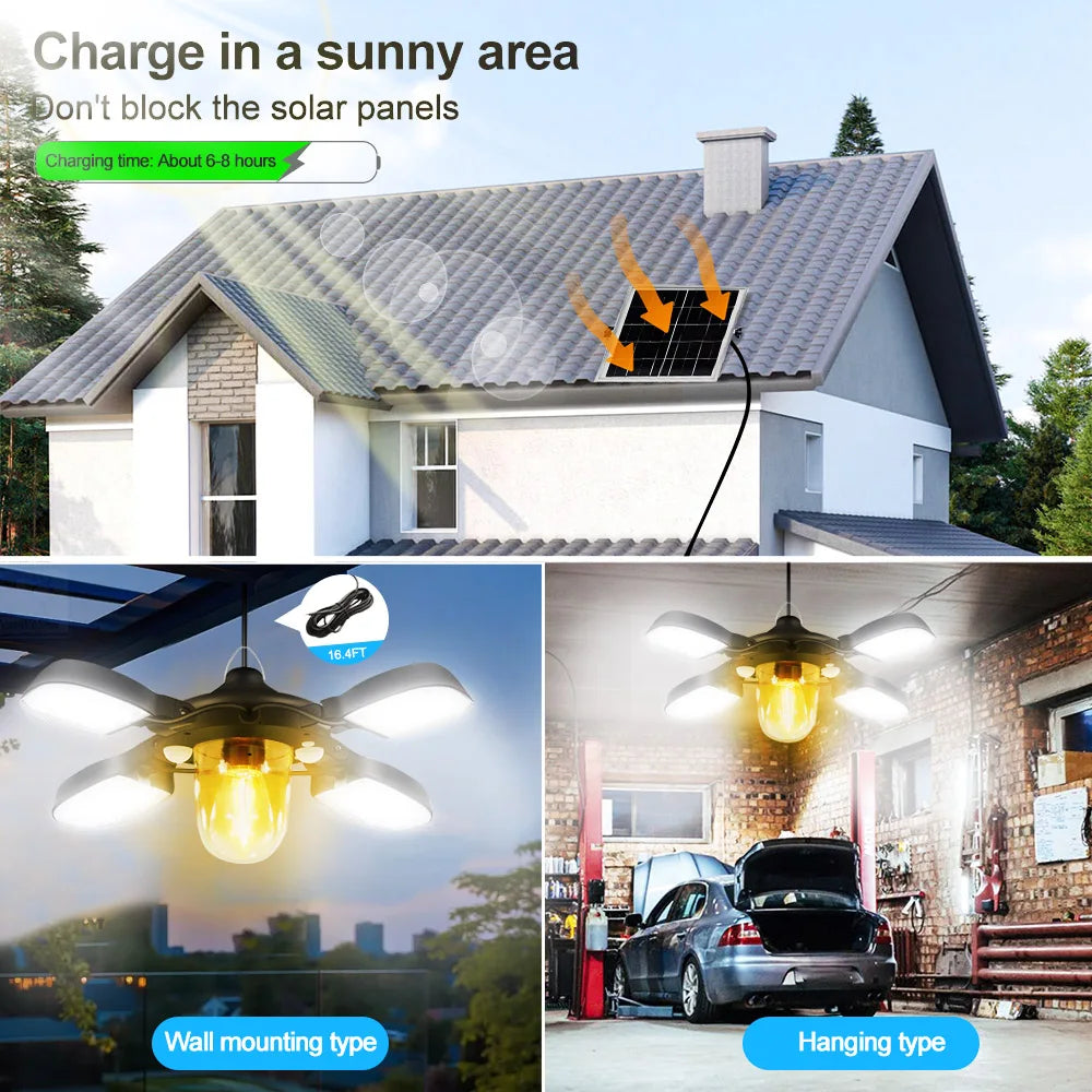 Solar Powered Barn Light Indoor Outdoor LED Hanging Solar Lamp with Motion Sensor Solar Pendant Light Garden Garage Chicken Coop