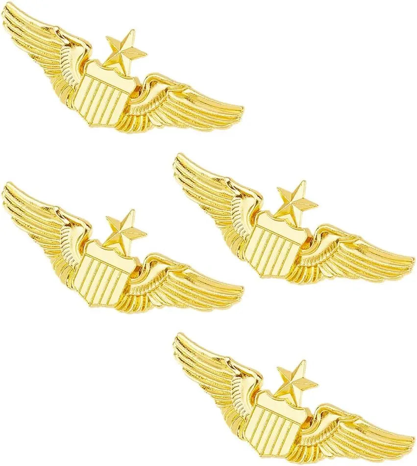 4Pcs Wings Pin Gold Wing Pilot Badge Pilot Costume Lapel Pin Alloy Brooch Air Force Wing Pin Pilot Wing Pin Metal Aviator Wings