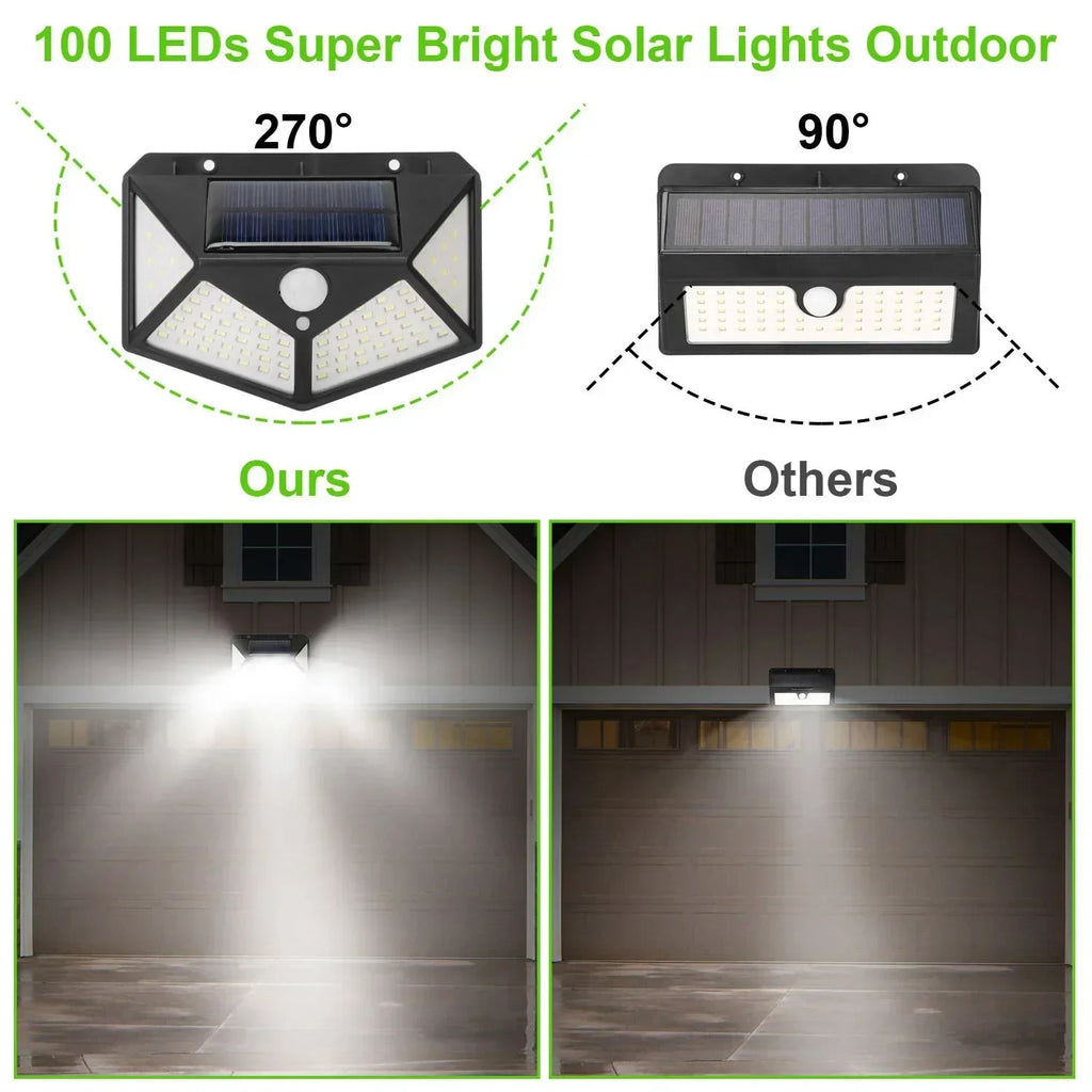 Solar Wall Lamp Outdoor 100LED Lampwaterproof Motion Sensor Solar Powered Sunlight Street Lamp Garden Railing Decorative Lamp