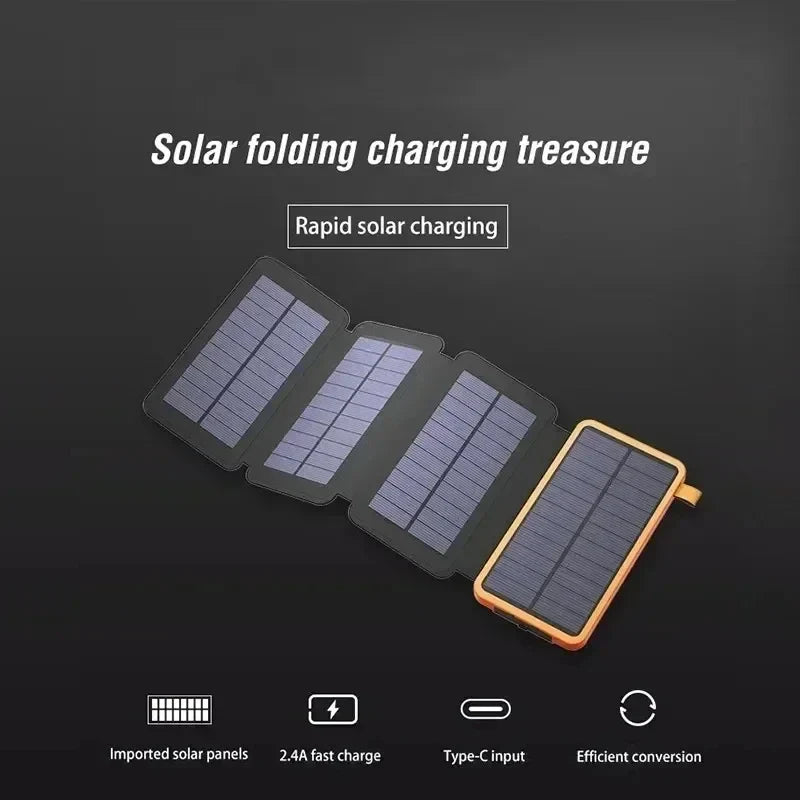 200000mAh Solar Power Bank with Folding Solar Panel Portable Waterproof Fast Charger Dual USB & USB-C for Camping