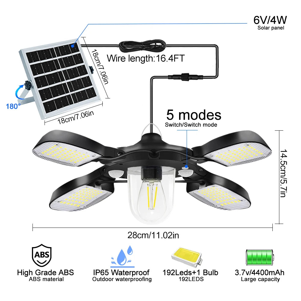 Solar Powered Barn Light Indoor Outdoor LED Hanging Solar Lamp with Motion Sensor Solar Pendant Light Garden Garage Chicken Coop