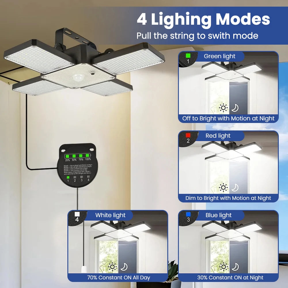 Solar Powered Barn Light Indoor Outdoor LED Hanging Solar Lamp with Motion Sensor Solar Pendant Light Garden Garage Chicken Coop