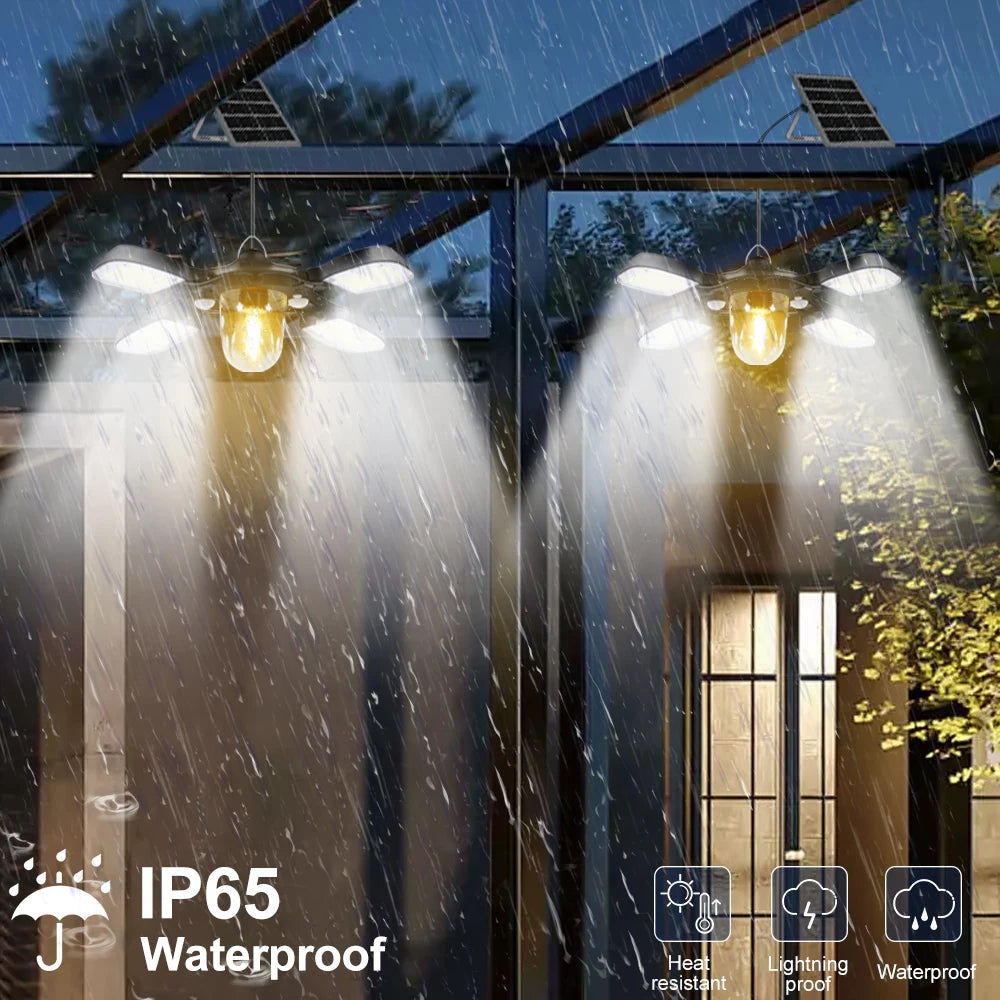 Solar Powered Barn Light Indoor Outdoor LED Hanging Solar Lamp with Motion Sensor Solar Pendant Light Garden Garage Chicken Coop
