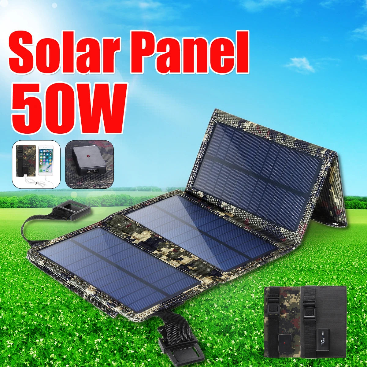 Portable USB Foldable Solar Panel, Folding Solar Panels For Travel, Mobile Phone Charging Bank, Flashlight, Fan, Mobile Phone Ba