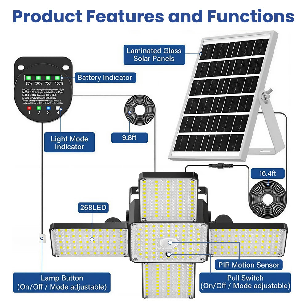 Solar Powered Barn Light Indoor Outdoor LED Hanging Solar Lamp with Motion Sensor Solar Pendant Light Garden Garage Chicken Coop