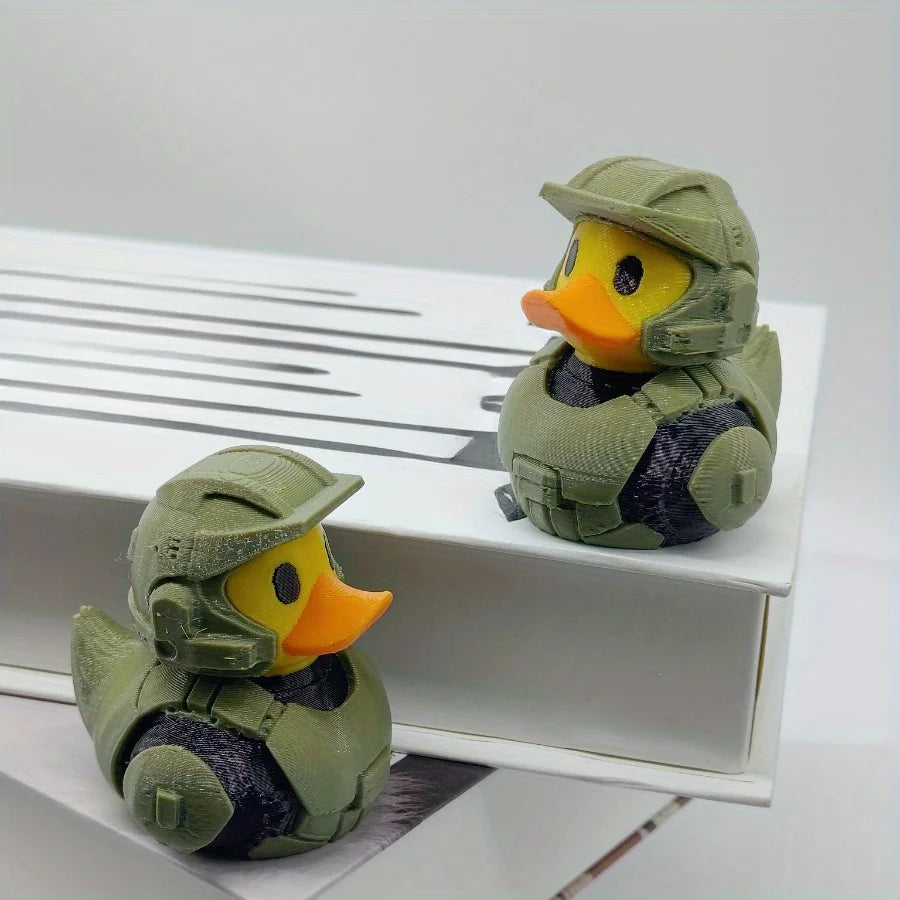 Military Soldier Duck Statue, Durable Plastic Interior/outdoor Decoration in Olive Green and Black Design, Desk Rack Decoration